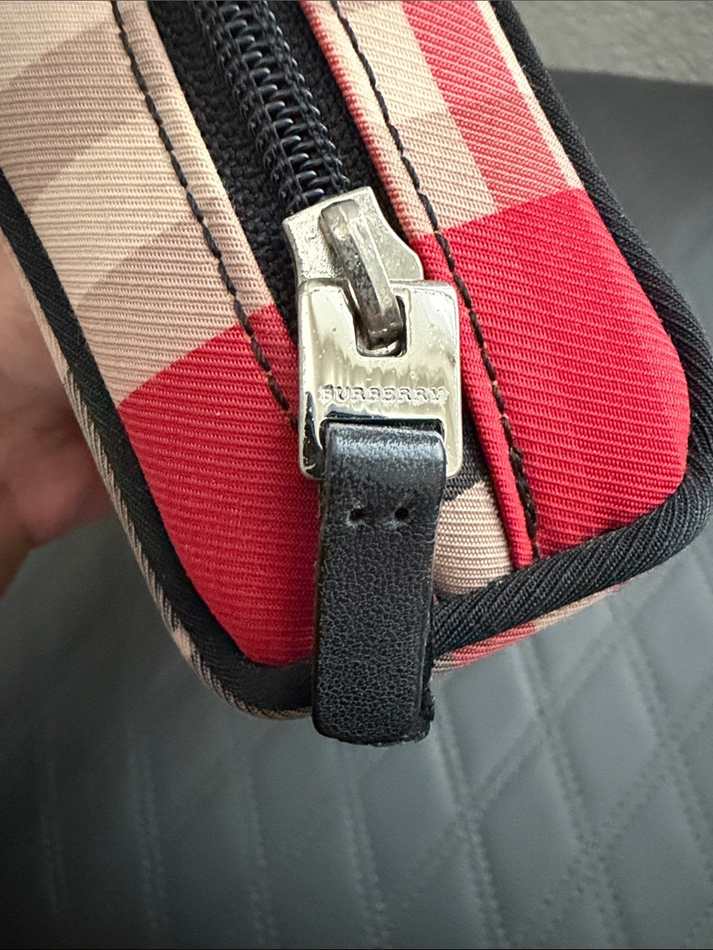 Burberry Black Pouch with Red Check Trim - Picture 5 of 6